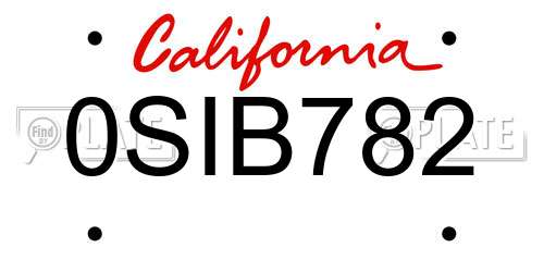 0SIB782 California License Plate