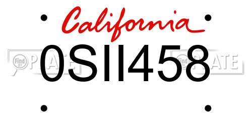 0SII458 California License Plate
