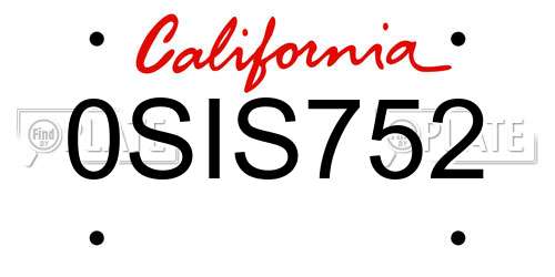 0SIS752 California License Plate