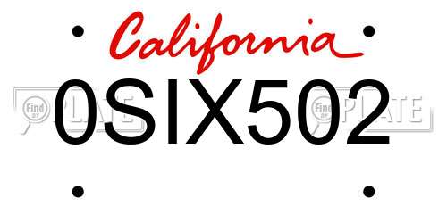 0SIX502 California License Plate
