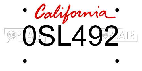 0SL492 California License Plate