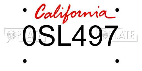 0SL497 California License Plate