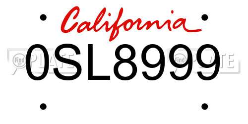 0SL8999 California License Plate