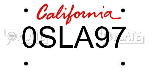 0SLA97 California License Plate