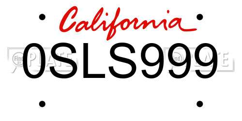 0SLS999 California License Plate