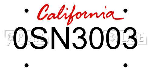 0SN3003 California License Plate