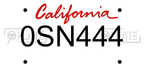 0SN444 California License Plate