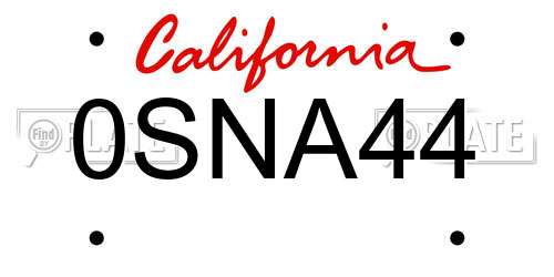 0SNA44 California License Plate