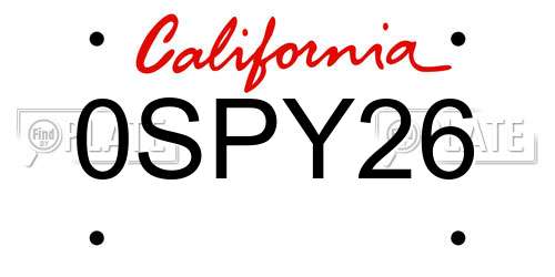 0SPY26 California License Plate