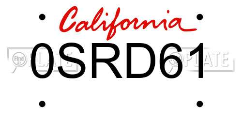 0SRD61 California License Plate