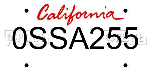 0SSA255 California License Plate