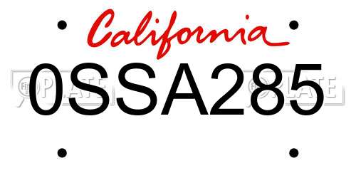 0SSA285 California License Plate