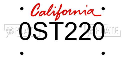 0ST220 California License Plate