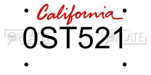 0ST521 California License Plate