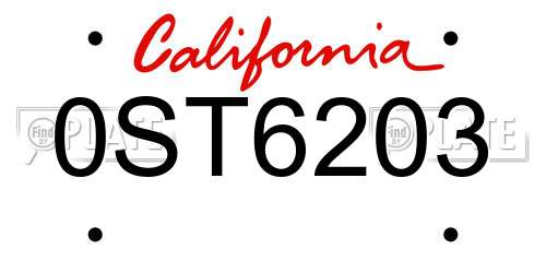 0ST6203 California License Plate