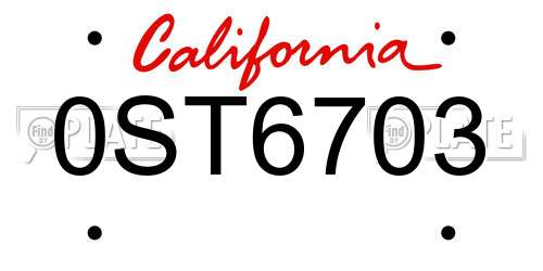 0ST6703 California License Plate