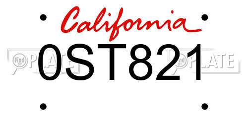 0ST821 California License Plate