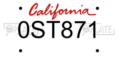 0ST871 California License Plate