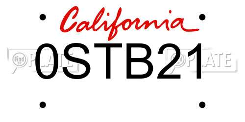 0STB21 California License Plate