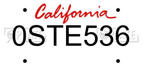 0STE536 California License Plate