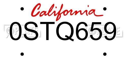 0STQ659 California License Plate