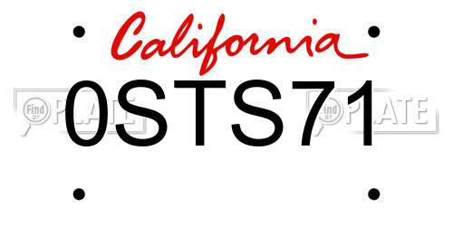 0STS71 California License Plate