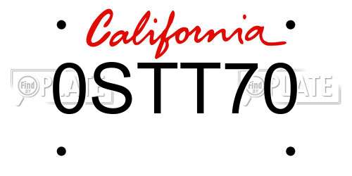 0STT70 California License Plate