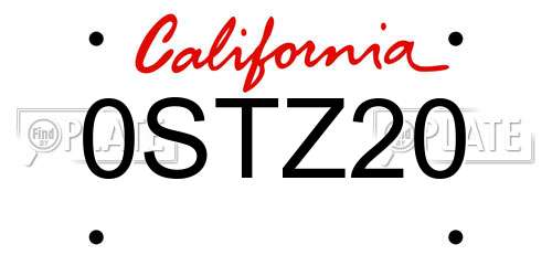 0STZ20 California License Plate