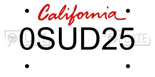 0SUD25 California License Plate