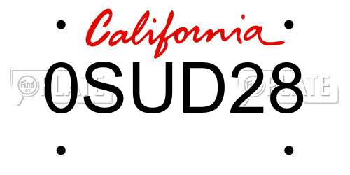 0SUD28 California License Plate