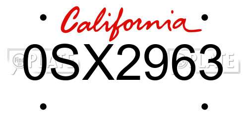 0SX2963 California License Plate