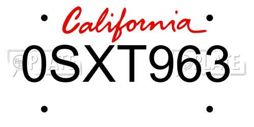 0SXT963 California License Plate