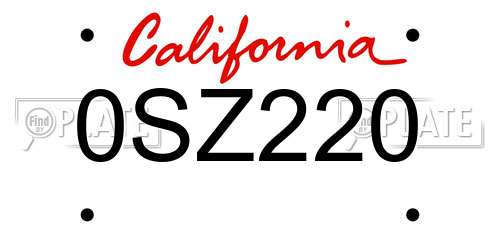 0SZ220 California License Plate