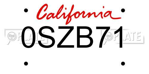 0SZB71 California License Plate