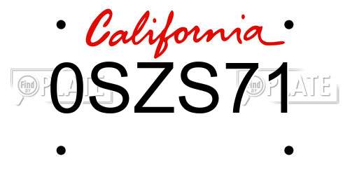 0SZS71 California License Plate
