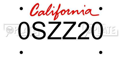 0SZZ20 California License Plate