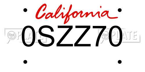 0SZZ70 California License Plate