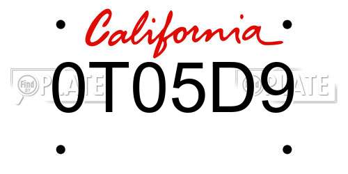 0T05D9 California License Plate