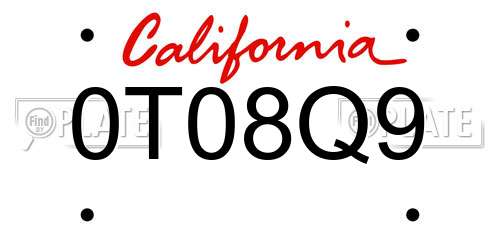 0T08Q9 California License Plate