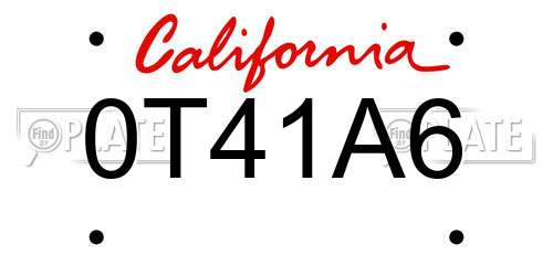 0T41A6 California License Plate