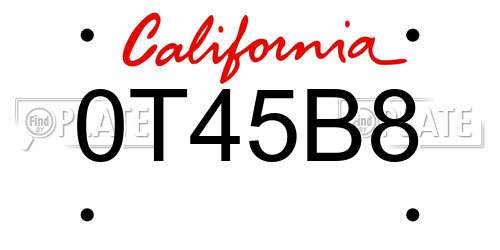 0T45B8 California License Plate