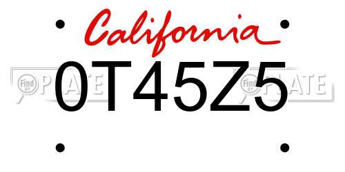 0T45Z5 California License Plate