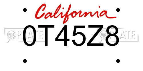 0T45Z8 California License Plate