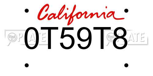 0T59T8 California License Plate