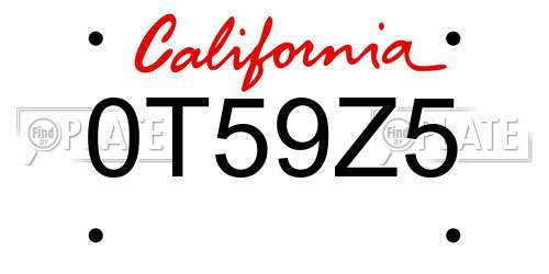 0T59Z5 California License Plate