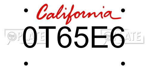 0T65E6 California License Plate