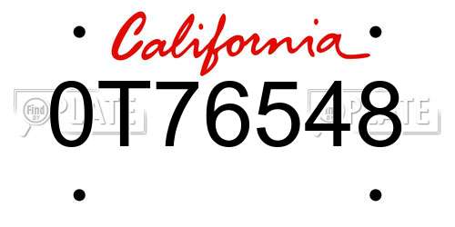 0T76548 California License Plate