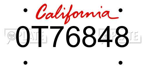 0T76848 California License Plate