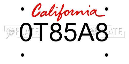 0T85A8 California License Plate