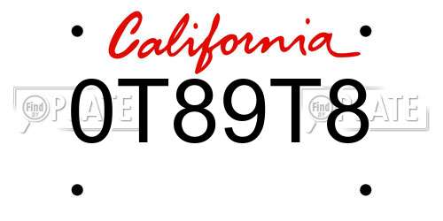 0T89T8 California License Plate